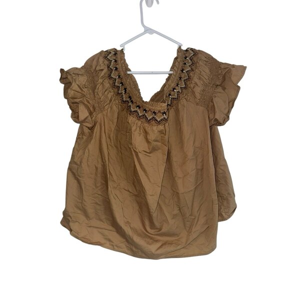 Women's Old Navy Smocked Off-the-Shoulder Flutter-Sleeve Top 2X Tan - Picture 1 of 5